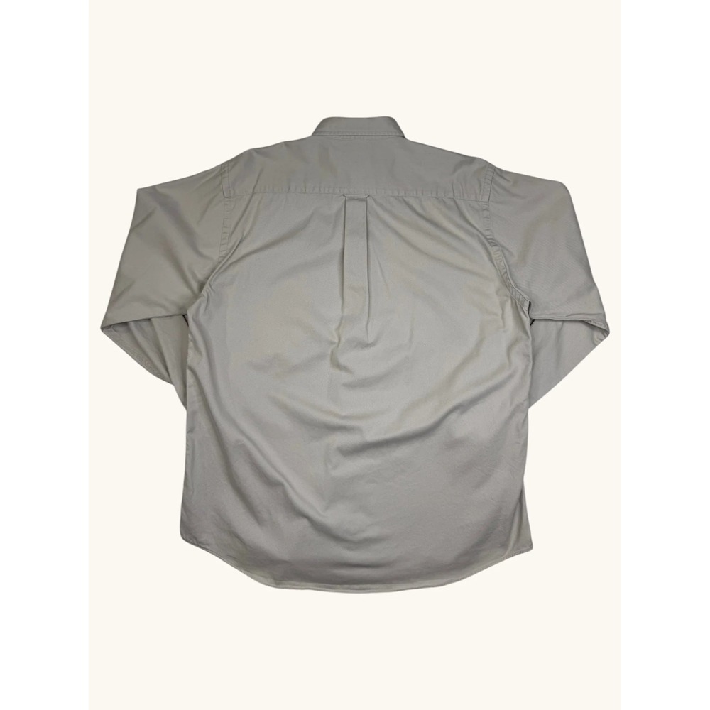 Nautica Mens Large Khaki Tan Cotton Twill Long Sleeve Button Down Shirt Logo L - Picture 3 of 8